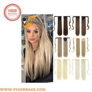 Long Straight Ponytail Hair Synthetic Extensions Heat Resistant